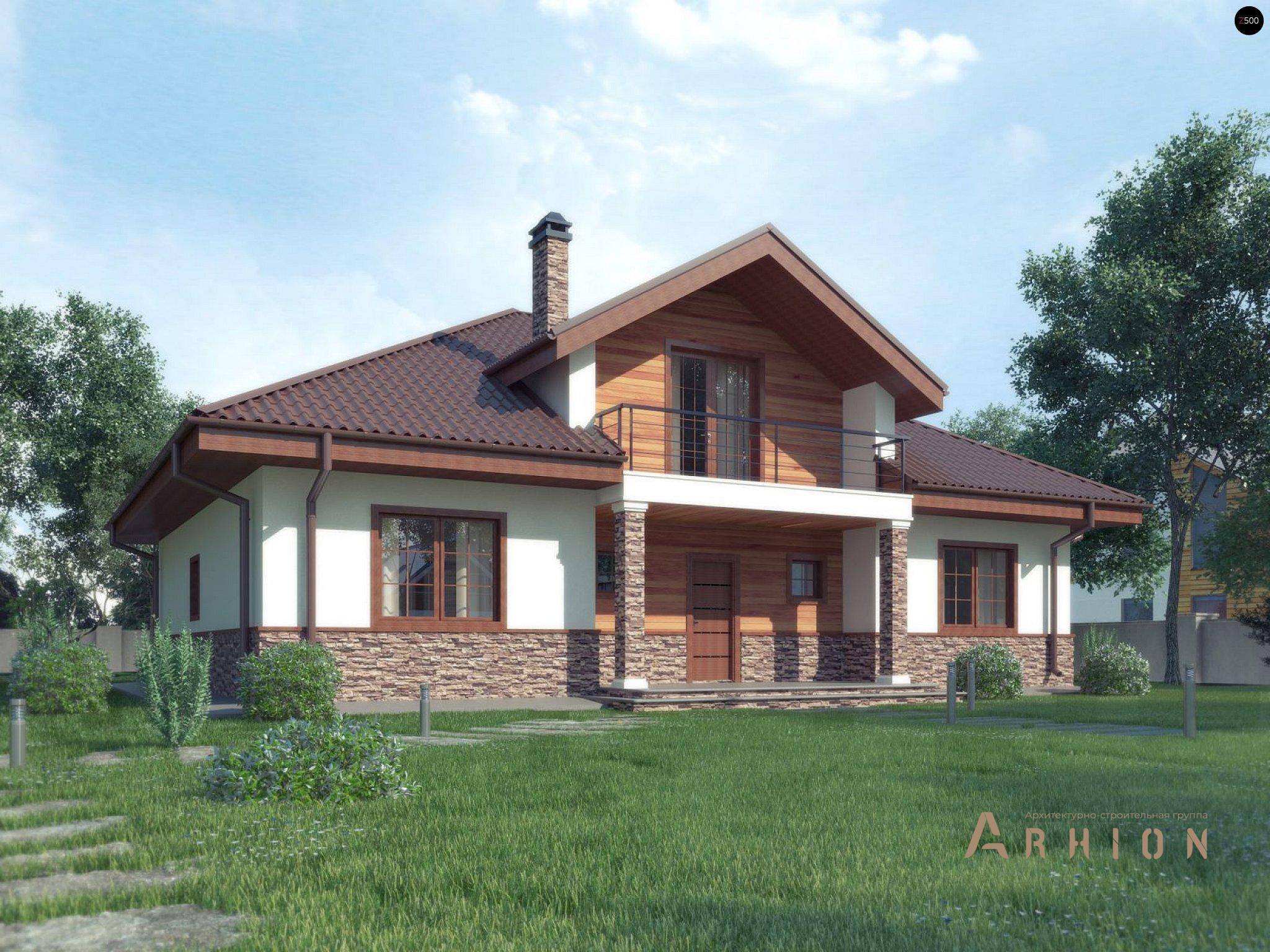 1. Проект одноэтажного дома в альпийском стиле с четырехскатной, Z10 stu bk, площадью - 234 кв c мансардой, терассой, эркером